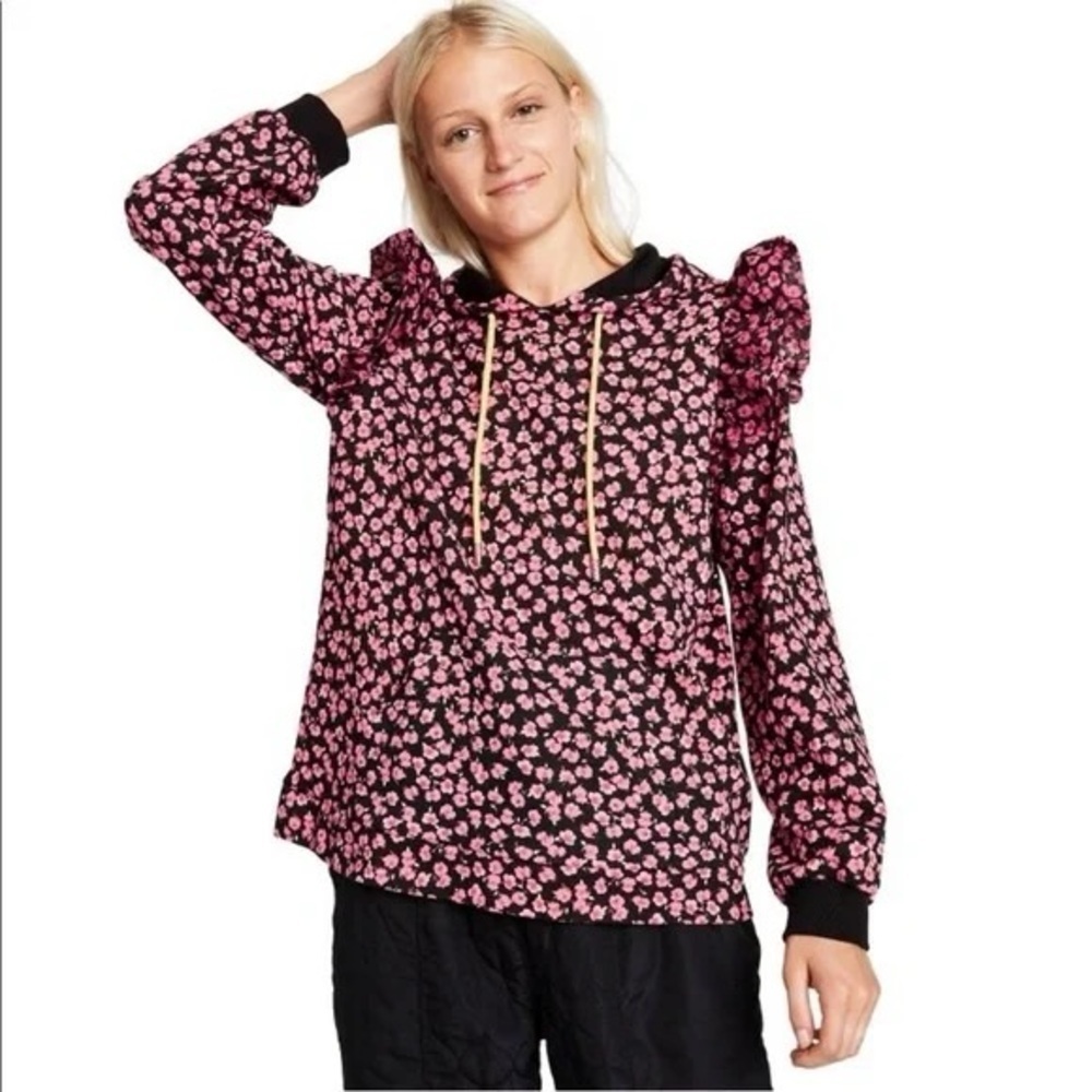 Sandy Liang x Target Floral Print Ruffle Hooded Sweatshirt - Size XS - Picture 3 of 12
